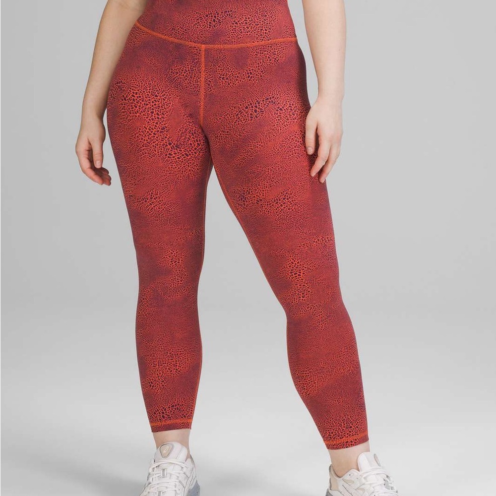 Lululemon High-Rise Cropped Leggings | Orange Pattern | Size 4